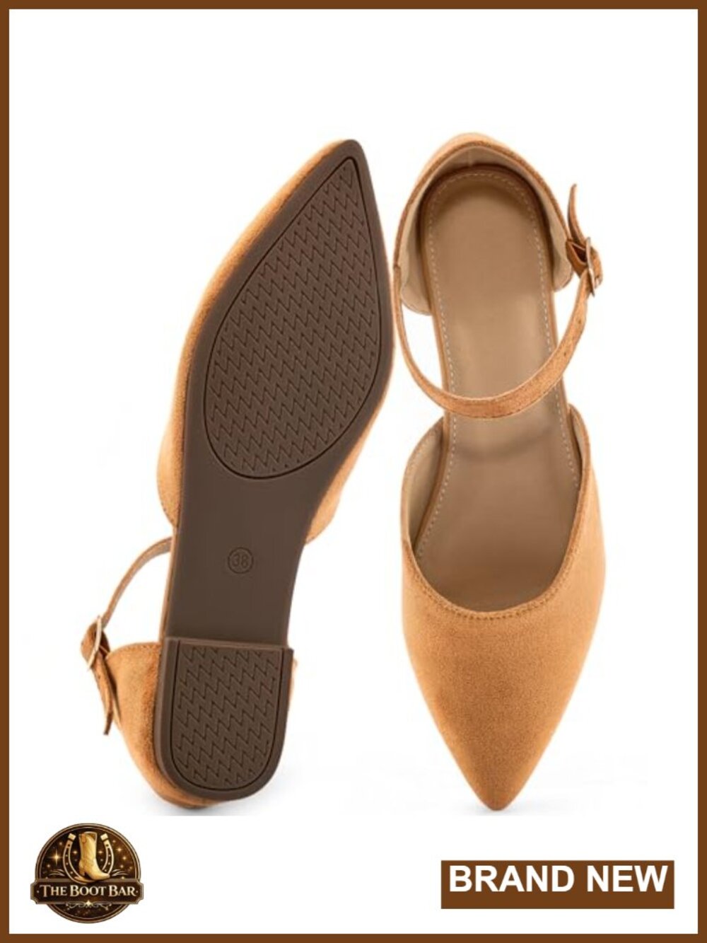 Women's Dressy Pointed Toe Ballet Flats with Ankle Strap Faux Suede